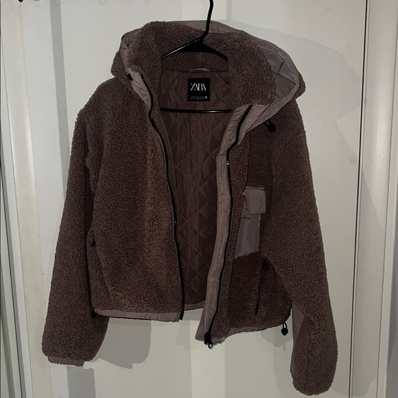 Zara Brown Puffer Jacket with Hood M - Picture 3 of 6
